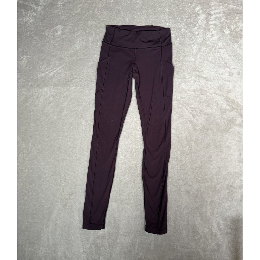 Luluemon Women's Purple Solid Leggings High Rise Pockets Zip Pocket Stretch S